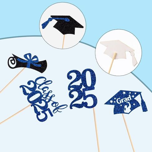 60 Pcs 2025 Graduation Cupcake Toppers,Glitter Class of 2025 Cupcake Toppers 2025 Congrats Grad Cap Diploma Cupcake Picks for Graduation Theme Party Cake Decorations,Gold in Saudi Arabia