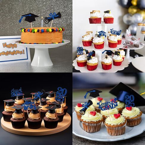 60 Pcs 2025 Graduation Cupcake Toppers,Glitter Class of 2025 Cupcake Toppers 2025 Congrats Grad Cap Diploma Cupcake Picks for Graduation Theme Party Cake Decorations,Gold in Saudi Arabia
