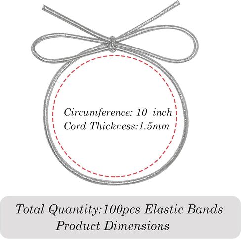 200 Pcs Stretch Loops Metallic Elastic Cord Pre Tied Ornament Strings Elastic Ribbon for Tags String Bows for Gift Wrapping Crafts Tags Boxes Bow (Silver, 10 inch/200pcs) in Saudi Arabia