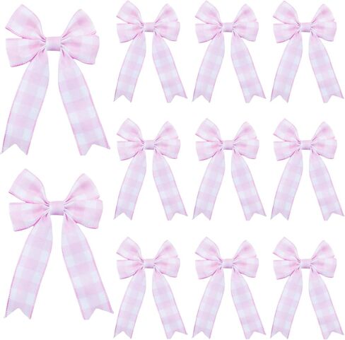 12 PCS Pink Burlap Ribbon Bows 5 "X7" Decore Farmhouse Decors لحفلات الزفاف ، الحرف اليدوية على مدار السنة (الوردي) in Kuwait
