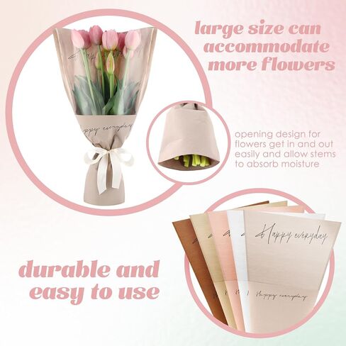 Harloon 100 Pcs Flower Wrapping Bags 11 x 5.1 x 17.3in Kraft Paper Flower Sleeves for Bouquet Clear Flower Wrapping Paper Multiple Flower Packaging Bag for Mother's Day Anniversary Wedding (Colorful) in Saudi Arabia