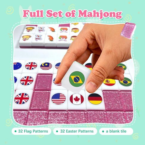 Seaside Escape Game Blocks， Mahjong Tile Game Sets with 65 Tiles 30mm Easter Pattern with Handbag. in Saudi Arabia