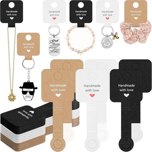 Glarks 150Pcs Self Adhesive Bracelet Display Cards, 4x10CM Necklace Display Cards Brown, Black and White Kraft Paper Bracelet Display Card, Hanging Jewelry Card Holder in Saudi Arabia