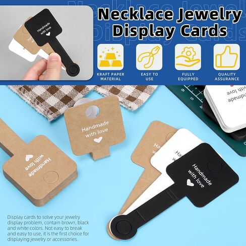 Glarks 150Pcs Self Adhesive Bracelet Display Cards, 4x10CM Necklace Display Cards Brown, Black and White Kraft Paper Bracelet Display Card, Hanging Jewelry Card Holder in Saudi Arabia