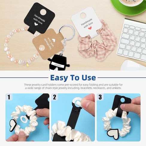 Glarks 150Pcs Self Adhesive Bracelet Display Cards, 4x10CM Necklace Display Cards Brown, Black and White Kraft Paper Bracelet Display Card, Hanging Jewelry Card Holder in Saudi Arabia