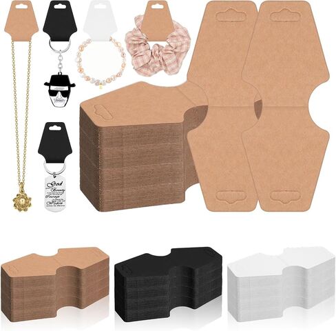 Glarks 150Pcs Self Adhesive Bracelet Display Cards, 4x10CM Necklace Display Cards Brown, Black and White Kraft Paper Bracelet Display Card, Hanging Jewelry Card Holder in Saudi Arabia