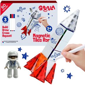 Gondola DIY Magnetic Rocket Ship - Magnet Tiles Kids Ages 3+ - 61-Piece Magnetic Tile Blocks with Astronaut - STEM Magnetic Kids Toys - Building Magnets and Tile Magnets for Kids Creative Play