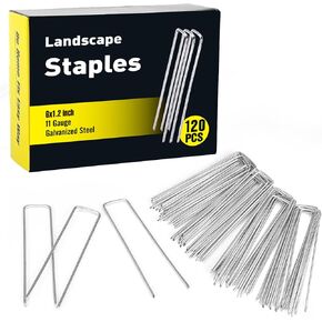 HongWay 120 Pack Landscape Staples 6 Inches 11 Gauge Stakes, Galvanized Garden Stakes U-Shaped Pins and Landscaping Staples for Sod Anchoring Landscape Fabric Irrigation Tubing