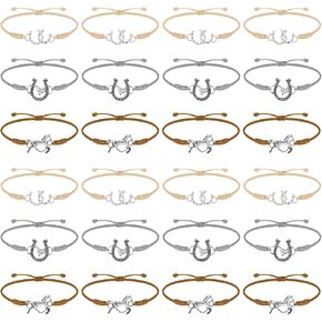 Sureio 24 PCS حبل الحصان سوار مضفر الحزب الغربي الحزب الغربي لصالح قابلة للتعديل رعاة البقر براوز سوار لطيف ديربي هدية الحصان تحت عنوان للنساء عيد ميلاد الزفاف اللوازم