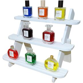 Wooden Display Riser Stand,3 Tier Perfume and Cologne Organizer Stands,Farmhouse Cupcake Stands,Table Display Stand For Vendors and Home Using,Rustic Display Shelf for Candles(White)
