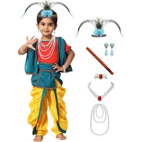 Ezuwail Lord Krishna زي الصبي Janmashtami ، Krishnaleela و Kanha Dress Kids مع مجموعة Dhoti