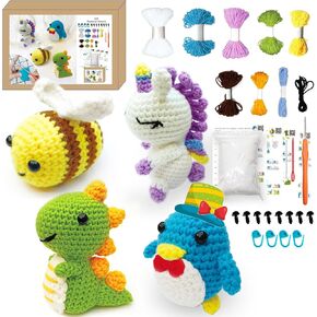 طقم الكروشيه Tgiqrove للمبتدئين ، مجموعة Crochet Animal Corchet 4pcs للبالغين ، تشمل مقاطع الفيديو التعليمية ، الغزل ، العيون ، حشو ، خطاف الكروشيه ، تعليمات ، هدايا عيد ميلاد الأولاد للأطفال