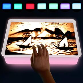 أطفال طاولة خفيفة رمال الرمال الخفيفة مربع الرمل ألعاب الرسم الرسم مجموعات الفن مع أضواء LED قابلة للتعديل في 7 ألوان طاولة الرمال