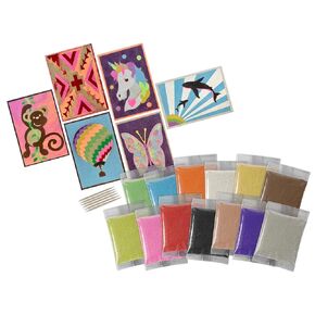 Activa Dishsands Brown Bag Bag Sand Art Kit ، يصنع 12 تصميمًا | يتضمن 13 لونًا رملًا ملونًا ، اختيارات خشبية