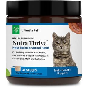Ultimate Pet Nutrition Nutra Thrive ™ Cat ، مسحوق الطبيب البيطري للتنقل ، الدعم المناعي ، مضادات الأكسدة والهضم مع البروبيوتيك ، الكولاجين ، و Superfoods ، 30 حصص