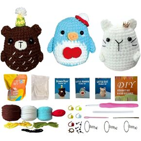 Xinpinzhou Crochet Kit for Beginners Adults Kids, Animal Bear Penguin Cat Easy Diy Beginning How Learn to Crocheting Starter Set Advanced Crochetta Chrochet Crafting Knitting Crafts Adults Hobby Women