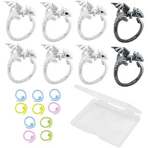 JHGCVX 8 PCS Dragon Crochet Rings & 10 PCS Metal Spiral Schitch Markers ، قابل للتعديل للكروشيه - هدية لمحبي الكروشيه