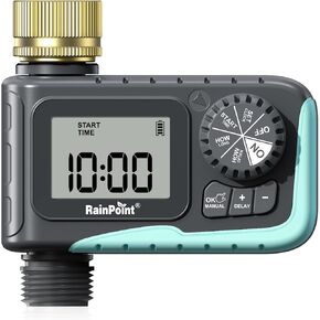 RAINPOINT Sprinkler Timer with Brass Swivel, Water Timer for Garden Hose, Programmable Hose Timer with Rain Delay/Manual Watering, Digital Irrigation Timer System for Lawns, 1 Outlet