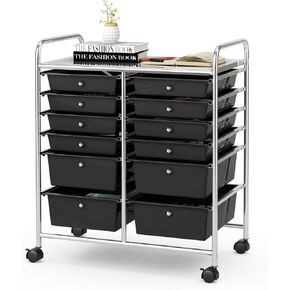 Giantex 12-Drawer Rolling Storage Cart, Multipurpose Movable Organizer Cart, Utility Cart for Home, Office, School (Black)