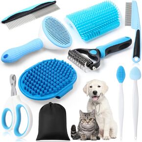 Cat Grooming Kit - 10pcs Pet Self Cleaning Kit. Cat Brushes for Indoor Cats Pet Needle Comb Cat Nail Clipper Cat Nail Trimmer Cat Bath Brush Cat Brush for Shedding Cat Supplies