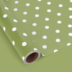 Linbystore 1 Roll Polka Dots Reversible Wrapping Paper Mini Roll - 17in x 32.8Ft Polka Dots Gift Wrap Paper for Birthday Wedding Baby Shower Party Supplies (Sage Green)