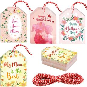 Fancy Land Mother's Day Tags Happy Mother's Day Wrapping Labels 60 Packs with 33 feet Strings