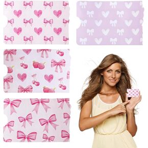 4 PCS ملصق بطاقة ائتمان الخصم ، جلود بطاقات الائتمان Pink Bow Heart ، وغطاء البطاقة المضاد للربح المائي للبطاقات المفتاحية والنقل والخصم والائتمان والحافلة