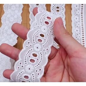 7Yards Cotton Lace Trim White Eyelet lace Ribbon Bowknot Embroidery Scalloped Lace for Sewing Crafts, Dress, Dolls/Pets Clothes (White B) in Kuwait
