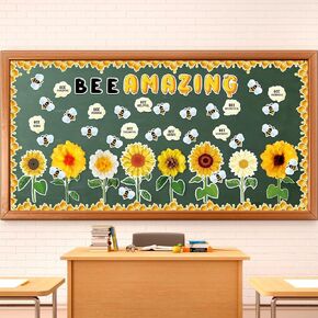 Qilery 103 PCS BEE BUTHERIN BOHERIN SETS CUTE BEE Honey Bulletin Cetouts Borders 3D Sunflower Classroom Bulletin Decoration for Spring Summer School Chalkboard Door Decor