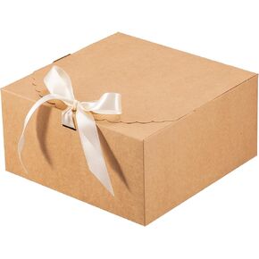 Unicopak 6 Pack 8x8x4 صناديق هدايا بنية مع أغطية للهدايا من الورق المقوى كرافت صناديق هدايا كبيرة للهدايا