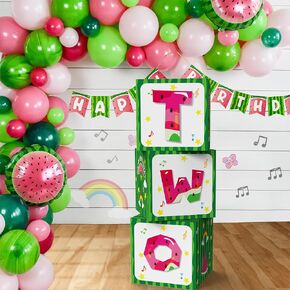 كرتون بطيخ 2nd عيد ميلاد صناديق البالون صناديق الحفلات ، 3pcs البطيخ واحد في صناديق هدايا الحفلات البطيخ مع اثنين من الخلفية تحطيم الكيك