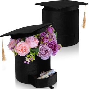 Supervitae 2 PCS VELVET CAPUATION CAP FLOWENT BOMESS BLACK GRAGETING GIME CANDY BOX مع درج 7 × 7 × 6.5 بوصات لترتيب هدايا فاخرة احتفالات حفل الاحتفالات (الجولة)