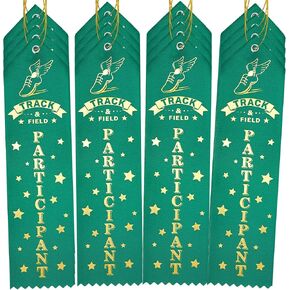 Zeyune 100 PCS Track and Field Ribbon Green Partner Award Award Ribbon Flat Card Award Ropons with Avent Card Rope for Competity School School Comploy Comploy Perfer