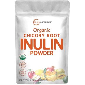 Organic Soluble Prebiotics Fiber Supplement (Inulin, Acacia, Psyllium Husk), 2 Pounds, 3 in 1 Fiber Formula, Daily Fiber, Unflavored, for Digestive Health, Hunger Control, Vegan