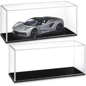 Juexica 2 PCS Clear Acrylic Model Display Case مربعات أكريليك لمركبة عرض السيارة عرض الغبار مع قاعدة سوداء لتذكارات المقتنيات