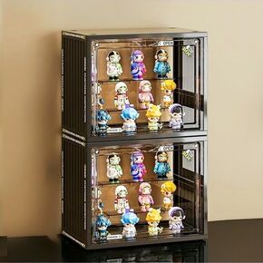 Clear Display Case for Figures, Acrylic Display Case for Collectibles, Adjustable Figure Display Case with Magnetic Door, Stackable Display Box for Action Figures, Pop Mart, Funko Pop (Clear, 1 Pack)