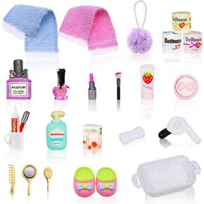 25 Pcs 1 12 Scale Miniature Bathroom Accessories Mini House Bathroom Set Mini Hair Dryer Brush Comb Mirror Perfume Toothpaste Toothbrush Makeup Set for Mini House Bathroom Decoration