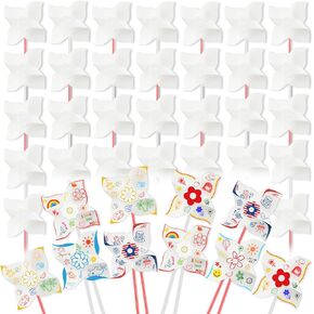 60pcs الأنشطة الصيفية للأطفال - الورق DIY Pinwheels الحرف ، الفراغات أبيض طاحونة White Whindmill Lead لعيد الأم ، حفلة الفصل ، عيد الفصح ، حديقة ، مشاريع فنية ، الرابع من يوليو