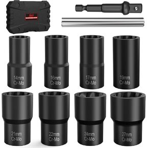 Eapele Bolt Extractor Set, Stripped Nut Remover Twist Sockets, Fit 3/8" Square Drive with Solid Storage Case (13pcs, Black)
