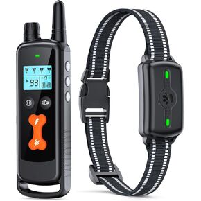 Dog Training Collar, Dog Shock Collar with Remote Control, Electric Shock Collar with 4 Training Modes, IP68 Waterproof Rechargeable e Collar for Large Medium Dogs with Beep Shock and Security Lock