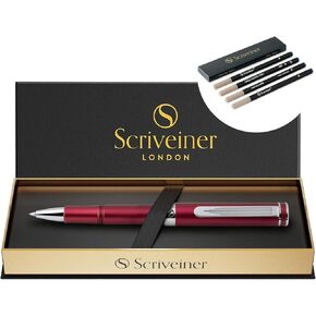 Scriveiner Green Rollerball Pen الفاخرة ، قلم جيب مذهل مع تشطيب كروم ، حزمة مع لعبة Rollerball Revill Blue Broad.