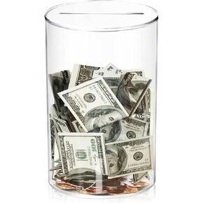 Klmnop Acrylic Piggy Bank ، Bank Piggy Bank القابلة للانفتاح للأطفال الذين يعانون من غطاء واضح ، وتوفير الأموال القابلة للتكرار ، و Clear Money Jar لتوفير النقود (2.8 "× 4.5")