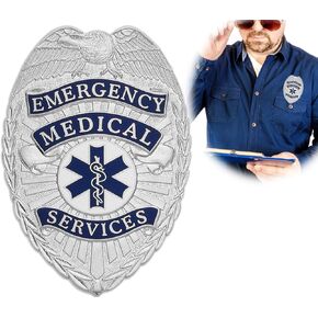 Emergency Medical Services Badge (EMS) Silver Metal Shield Premium Badge