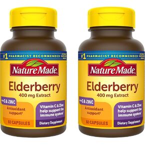 Nature Made Elderberry 400 mg Extract with Vitamin C and Zinc, Dietary Supplement for Immune Support, 60 Capsules, 60 Day Supply