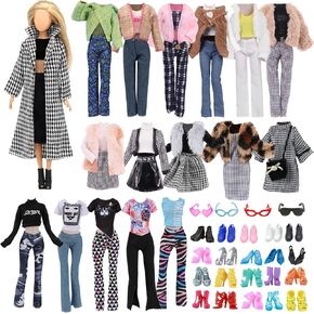 30 PCS Doll Clothers لـ 11.5 بوصة تشمل دمية 1 مجموعة من مجموعة Houndstooth 2 مجموعات شتوية 1 فستان Fastash