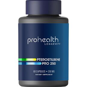 ProHealth Pterostilbene Pro 250 (250 mg, 60 Capsules) Longevity | Powerful Antioxidant. Supports Healthy Aging, Heart Health, Brain Cell Health.