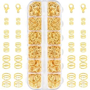 1200pcs Open Jump Rings for Jewelry Making Kit, Metal Lobster Clasps and O Ring with Pliers, Tweezers for Keychains Attachment, Bracelet Necklace Clasps and Closures Repair Supplies (Gold & Silver)