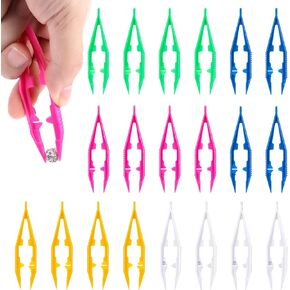 Xelsluthe 20 PCS Plastic Tweezers for Crafting, Five Assorted Colors Tweezer Plastic Beads Tweezers Craft Tweezer for Crafts Handmade DIY Creative Beading Projects Jewelry Making Men and Women