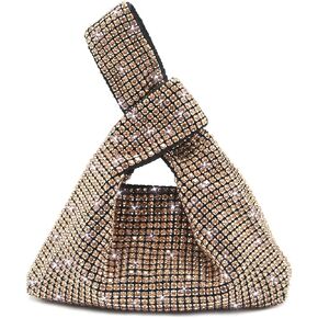 Miuco Mini Rhinestone Hobo Dumpling Bag Crystal Evening Bucket Handbag Bling Sparkling Clutch Crossbody Bag