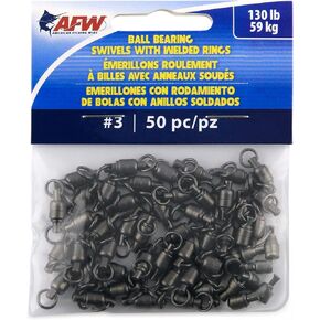 American Fishing Wire Black Ball Bearing Swivels (50 Pieces), Size 3, 130 Pound Test